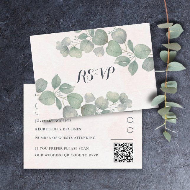 Eucalyptus Green & Orange QR Code RSVP Wedding Enclosure Card (Creator Uploaded)
