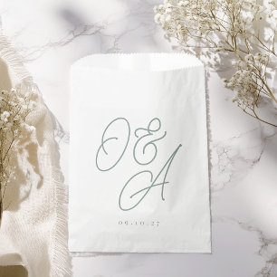 Eucalyptus Green Script Watermark Monogram Wedding Favour Bags