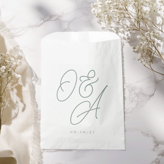 Eucalyptus Green Script Watermark Monogram Wedding Favour Bags (Creator Uploaded)
