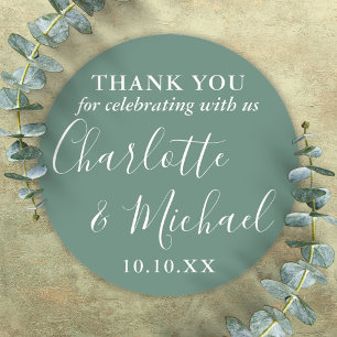 Eucalyptus Green Signature Wedding Favour Thank Yo Classic Round Sticker