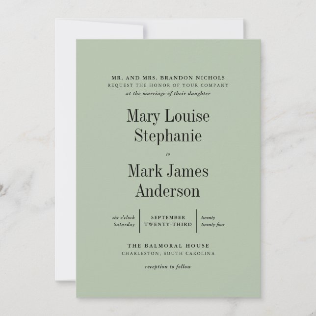 Eucalyptus Green Sophisticated Typography Wedding Invitation (Front)