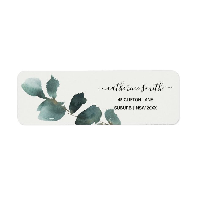 EUCALYPTUS GREEN TRENDY FOLIAGE WATERCOLOR ADDRESS (Front)