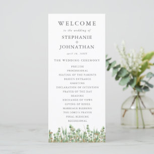 Eucalyptus Green Watercolor & Gold Wedding Program Menu