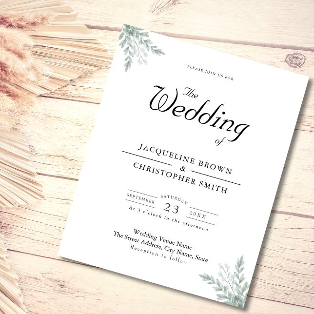 Eucalyptus Green White Budget Wedding Invitation Flyer (Creator Uploaded)