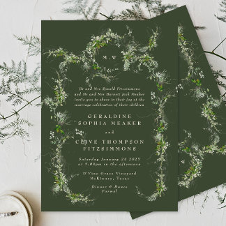 Eucalyptus Green Wreath | Cream Monogram Wedding Invitation
