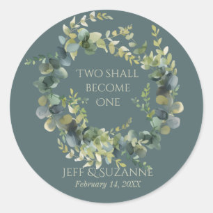 Eucalyptus Green Wreath Two Become One Wedding Classic Round Sticker