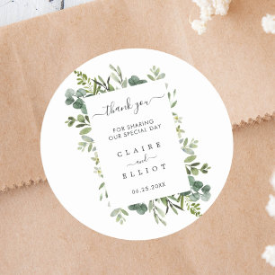 Eucalyptus Green Wreath Wedding Thank You Classic Round Sticker