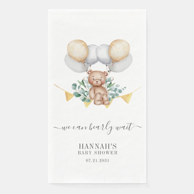 Eucalyptus Greener Bear Baby Shower Script Modern Napkin (Front)