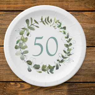 Eucalyptus Greenery  50th Birthday  Paper Plate