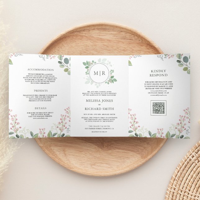 Eucalyptus Greenery All in One QR Code Wedding Tri-Fold Invitation (Creator Uploaded)