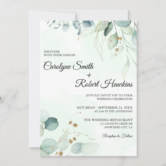 Eucalyptus Greenery All In One Wedding Invitation (Front)