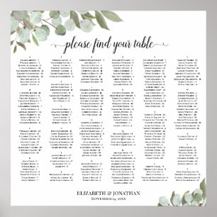 Eucalyptus Greenery Alphabetical Seating Chart