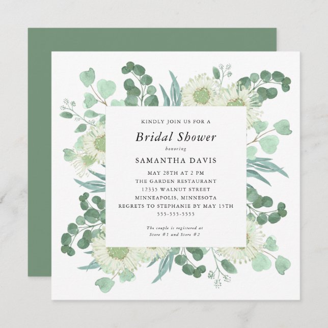 Eucalyptus Greenery and Blossoms Bridal Shower Invitation (Front/Back)