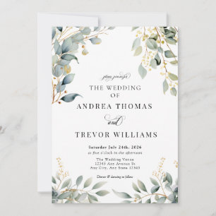 Eucalyptus Greenery and Gold Wedding Invitations
