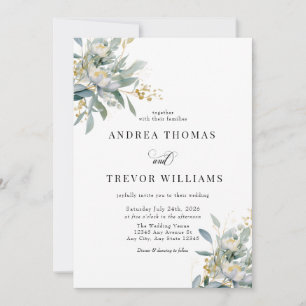 Eucalyptus Greenery and Gold Wedding Invitations