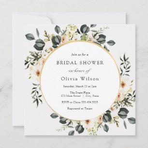 Eucalyptus Greenery and Ivory Floral Bridal Shower Invitation