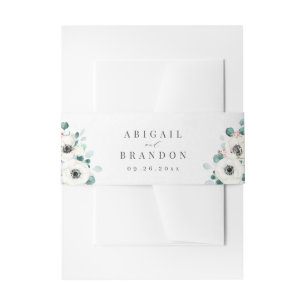 Eucalyptus Greenery anemone floral rustic wedding Invitation Belly Band