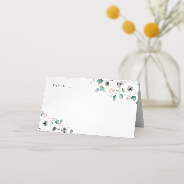 Eucalyptus Greenery anemone floral rustic wedding  Place Card (Front)