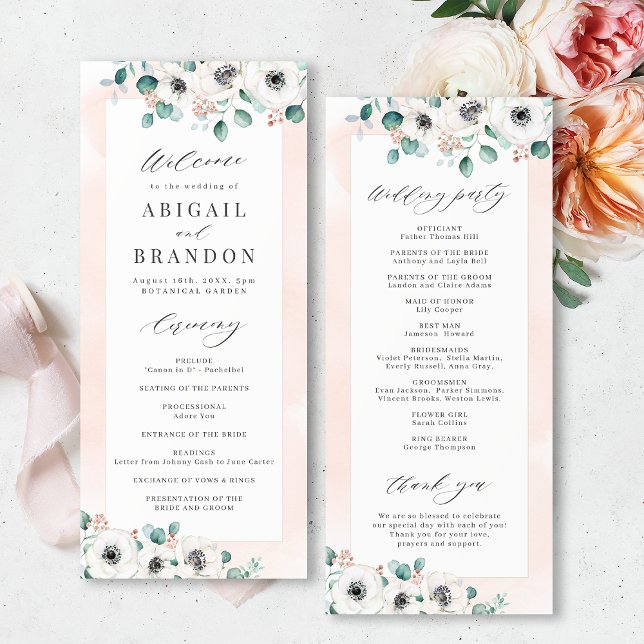 Eucalyptus Greenery anemone floral rustic wedding  Programme (Eucalyptus Greenery anemone floral rustic wedding Program)