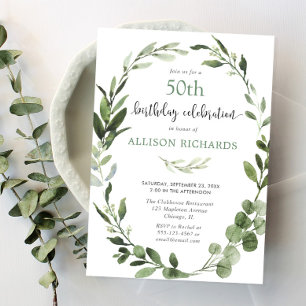 Eucalyptus greenery any age adult birthday party invitation