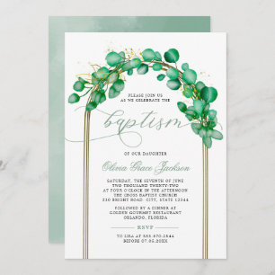 Eucalyptus Greenery Arch Baptism Invitation