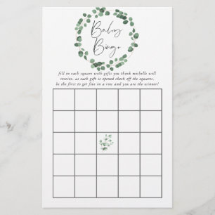 Eucalyptus Greenery Baby Shower Bingo