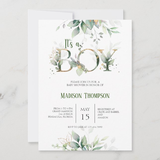 Eucalyptus Greenery Baby Shower Invitation (Front)