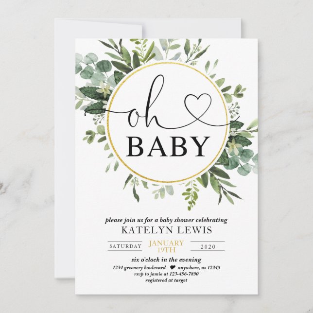 Eucalyptus Greenery Baby Shower Invitation (Front)
