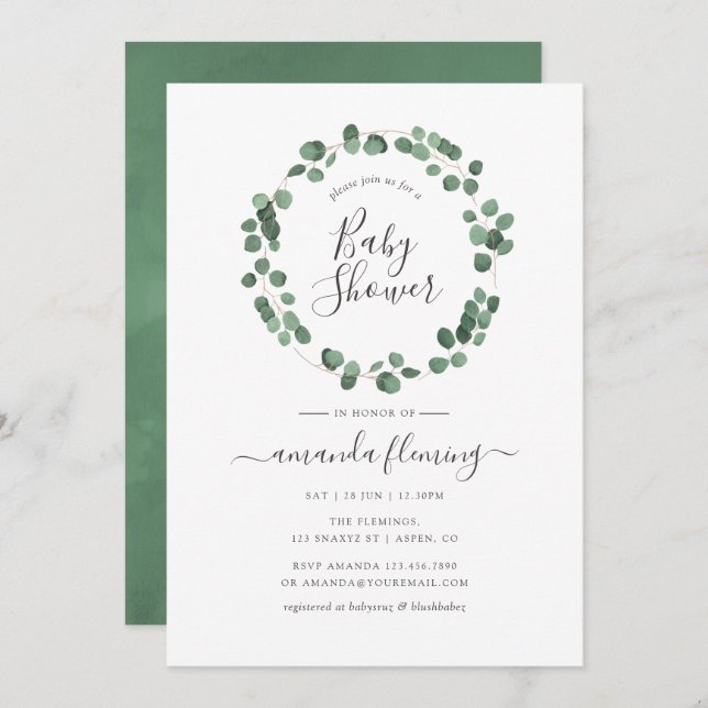 Eucalyptus Greenery Baby Shower Invitation (Front/Back)