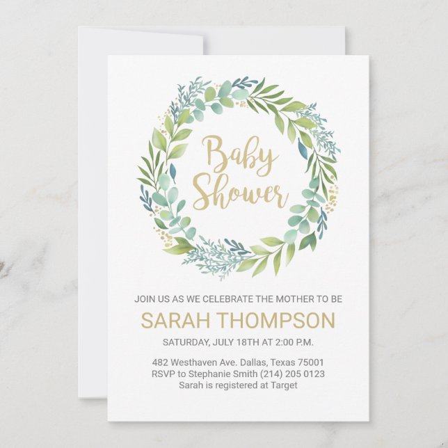 Eucalyptus Greenery Baby Shower Invitation (Front)