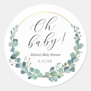 Eucalyptus Greenery Baby Shower Round Sticker