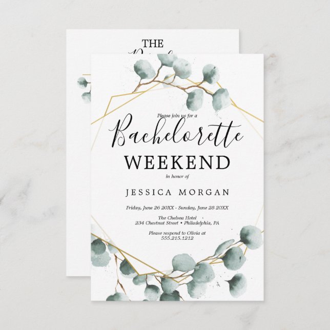 Eucalyptus Greenery Bachelorette Party Invite Card (Front/Back)