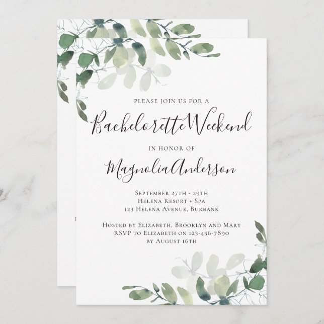 Eucalyptus Greenery Bachelorette Weekend Party Invitation (Front/Back)