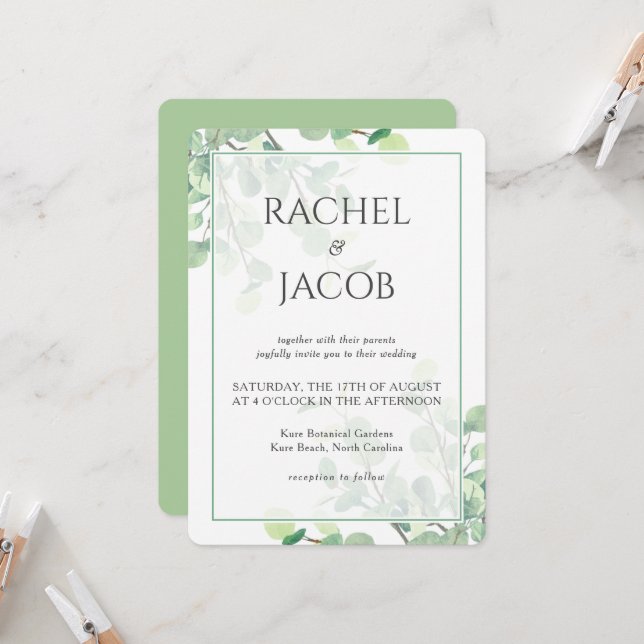 Eucalyptus Greenery Background Wedding Invitation (Front/Back In Situ)