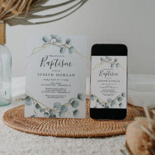 Eucalyptus Greenery Baptism Invitation Card