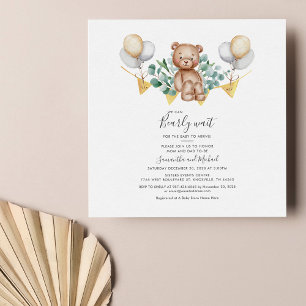 Eucalyptus Greenery Bear Baby Shower Succulent Invitation