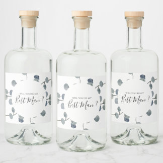 Eucalyptus Greenery Best Man Proposal Liquor Bottle Label