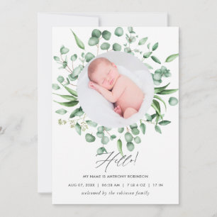Eucalyptus Greenery Birth Announcement Photo Card
