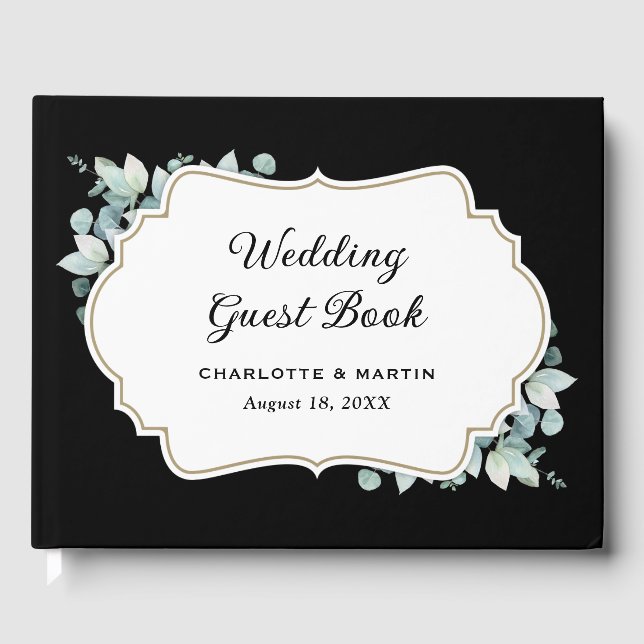 Eucalyptus Greenery Black and White Wedding Guest Book (Front)