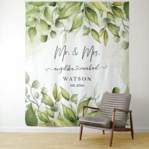 Eucalyptus Greenery Blush Modern Trendy Script Mr. Tapestry