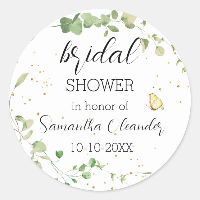  Eucalyptus Greenery Boho  Bridal  Classic Round Sticker (Front)