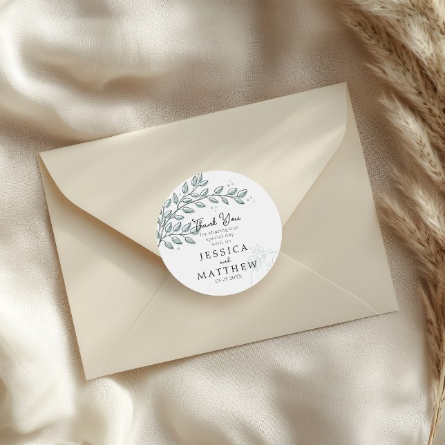 Eucalyptus Greenery Boho Elegant Wedding  Classic Round Sticker (Creator Uploaded)