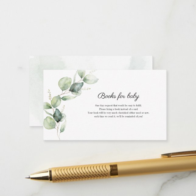 Eucalyptus Greenery Books for Baby Enclosure Card (Front/Back In Situ)