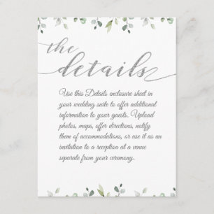 Eucalyptus Greenery Border Silver Wedding Details Enclosure Card