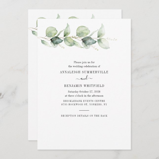 Eucalyptus Greenery Botanical All in One Wedding Invitation (Front/Back)