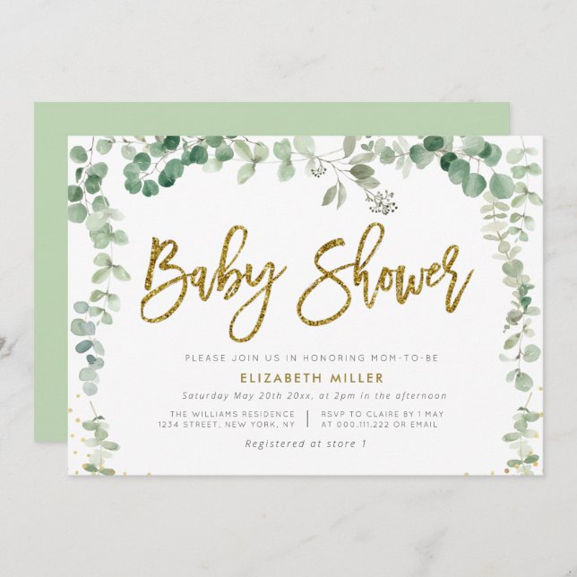 eucalyptus greenery botanical baby shower invitation (Front/Back)