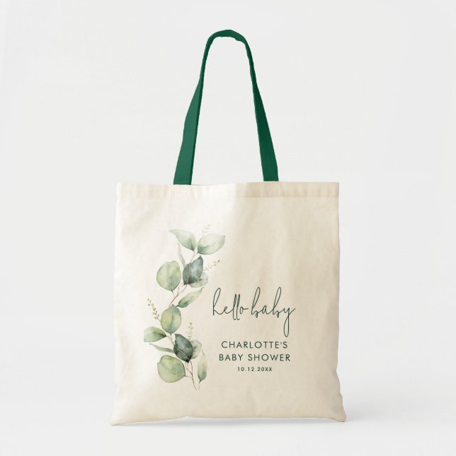 Eucalyptus Greenery Botanical Baby Shower Swag Tote Bag (Front)