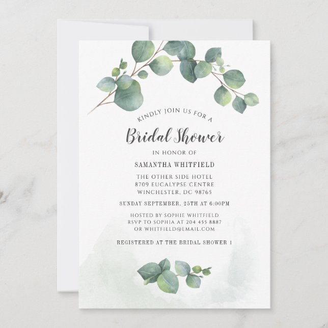 Eucalyptus Greenery Botanical Bridal Shower Invitation (Front)