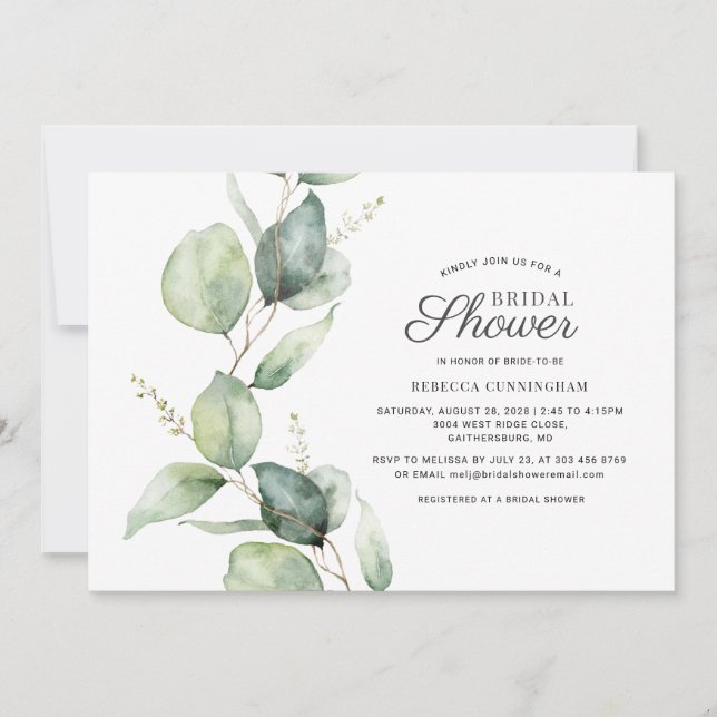 Eucalyptus Greenery Botanical Bridal Shower Invitation (Front)