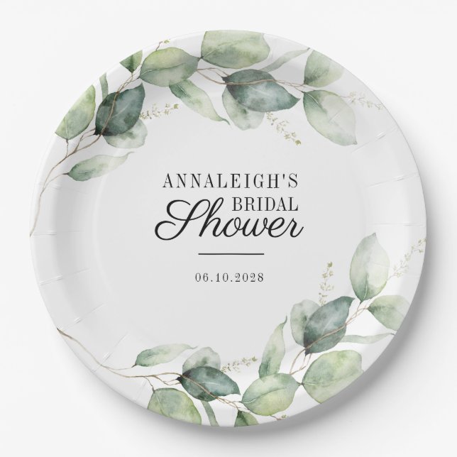 Eucalyptus Greenery Botanical Bridal Shower Paper Plate (Front)